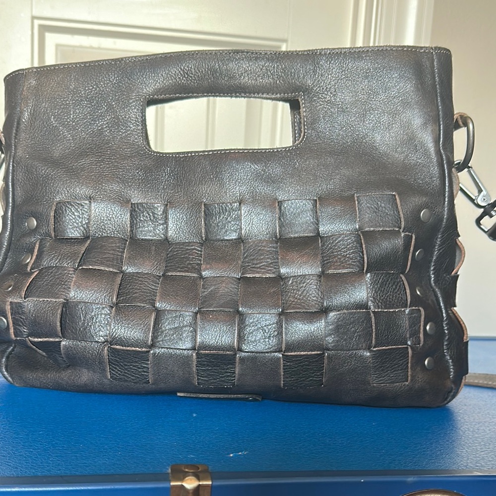 Bed Stu Black Woven Leather Shoulder Bag - Picture 4 of 16